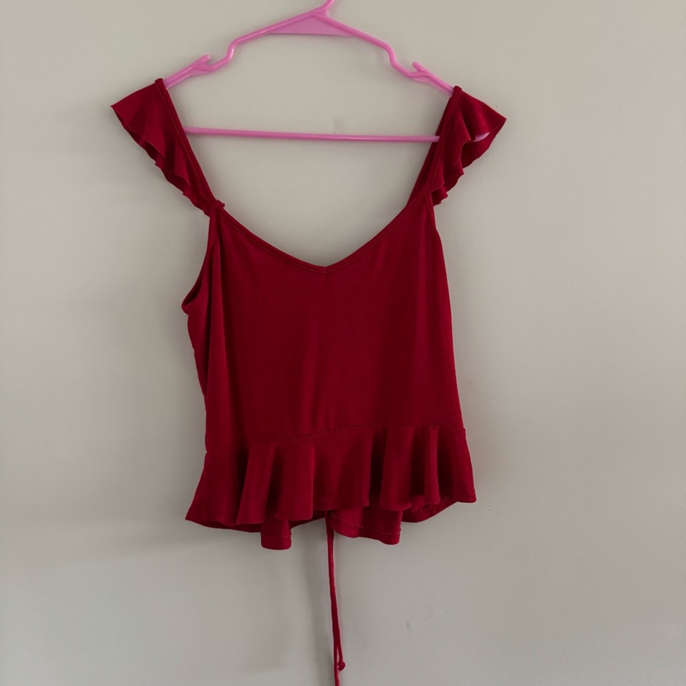 Lulu's Red Ruffle Tie-Back Camisole - Picture 3 of 4